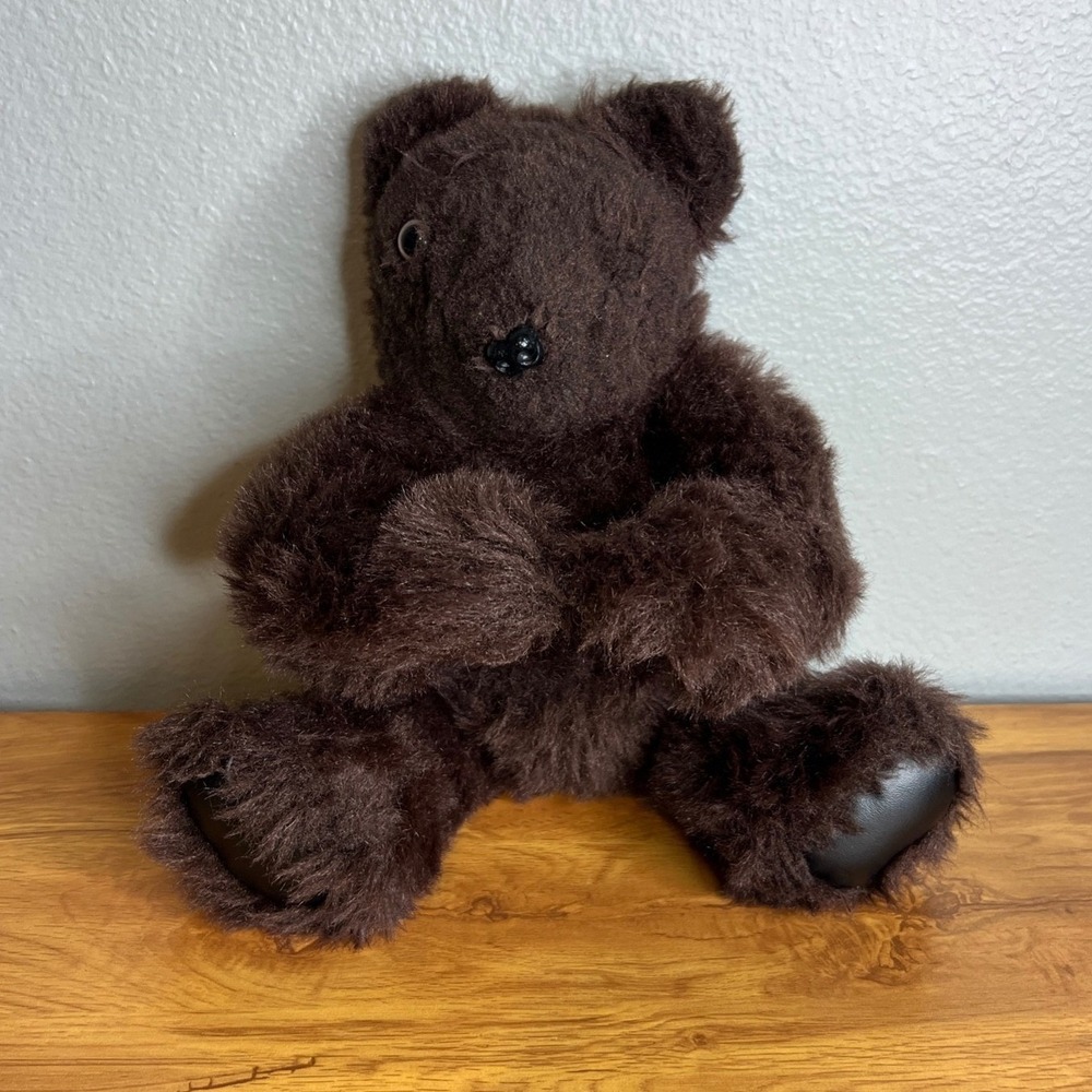 Vintage Jointed Teddy Bear Plush Swivel Head Dark Brown Unbranded 15"